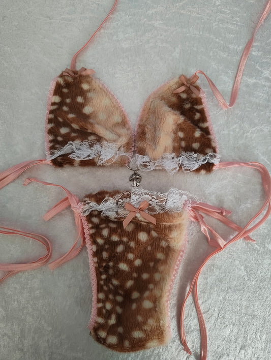 Pink Faux Fawn Lingerie Set